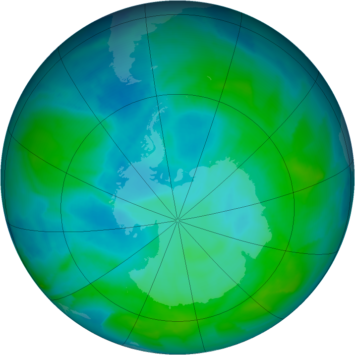 Antarctic ozone map for 18 January 2013